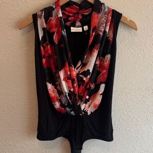 Soprano Black and Red Floral Women's Bodysuit
